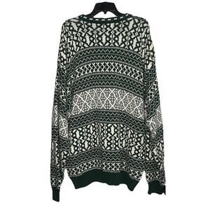 Vintage Eddie Bauer Sweater Green White Fair Isle Knit Made in USA Men Size XL